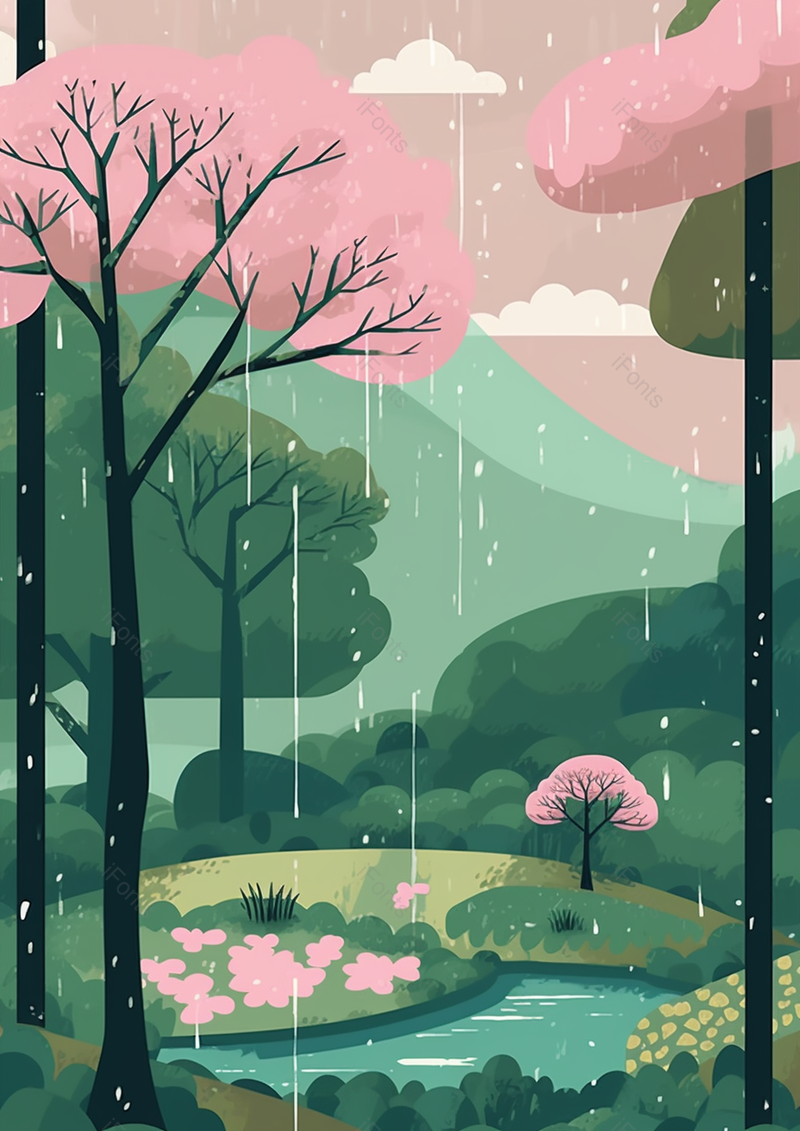 山林雨天河流草地自然美景,插画/手绘图,插画/手绘图库,插画/手绘图下载,插画/手绘